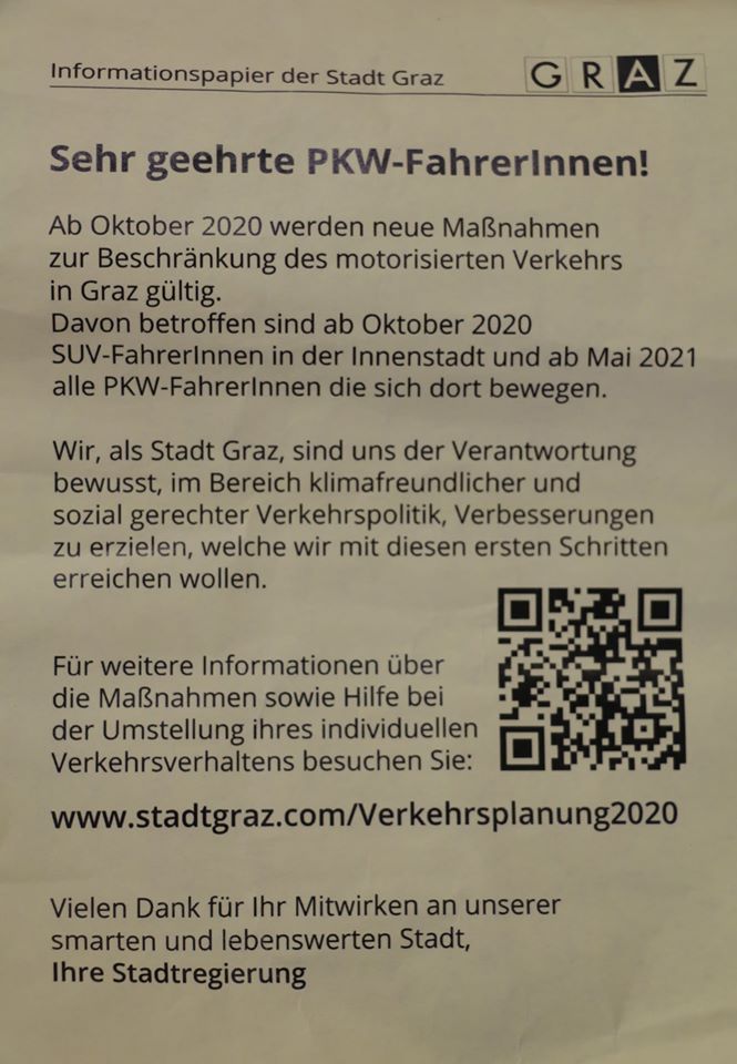 Gefälschtes Flugblatt verkündet autofreie Grazer Innenstadt