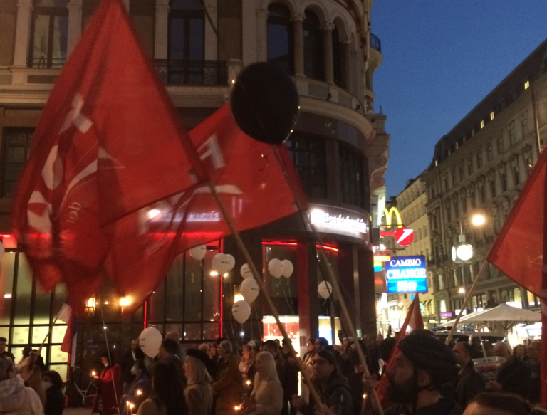 Kundgebung zum 23. Jahrestag des NATO-Angriffs auf Jugoslawien