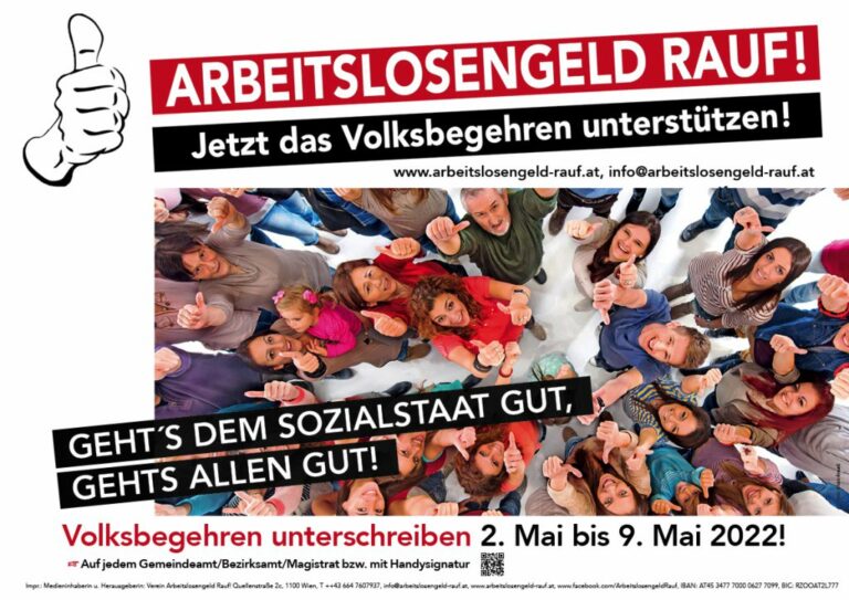 Eintragungswoche für das Volksbegehren „Arbeitslosengeld rauf!“